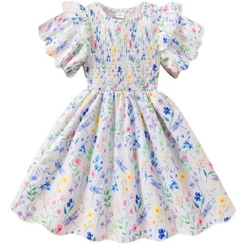 Little Girls Dress Ruffle Sleeve Floral Smocked Dresses Kids Casual Outfits Toddler Summer Tiered... | Amazon (US)