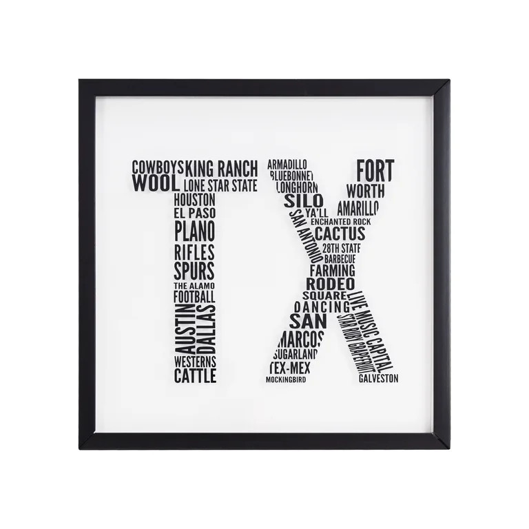 Crystal Art Gallery 16x16 Texas on Glass Wall Art Decor, Black Framed Shadow Box Americana Farmho... | Walmart (US)