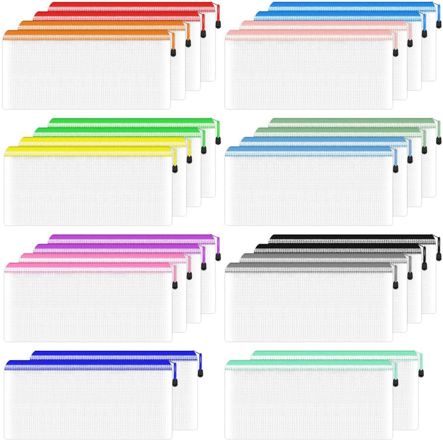 Smarpau 28Pcs Pencil Pouch, 14 Colors 9.3" x 4.7" Mesh Zipper Pouches for Organizing, Clear Penci... | Amazon (US)