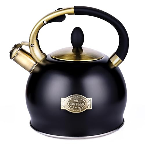 SUSTEAS Stove Top Whistling Tea Kettle - Food Grade Stainless Steel Teakettle Teapot with Cool Touch Ergonomic Handle, With 1 Silicone Pinch Mitt Included, 2.64 Quart(BLACK) | Amazon (US)