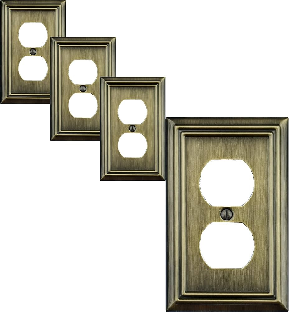 Single Duplex Outlet Cover Plate, 4- Pack Antique Brass Adler Metal Wall Plate 1 Gang, for Light ... | Amazon (US)