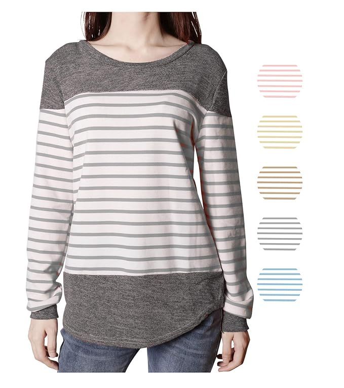 LETSRUNWILD Women's Pullover Sweatshirt Striped Long Sleeve T Shirts Color Block Tunic Tops for L... | Amazon (US)