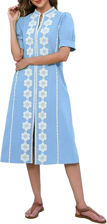 EZAPINE Women Summer Midi Dress Short Sleeve Sundress Cute V Neck Shift Dresses for Women Vacatio... | Amazon (US)