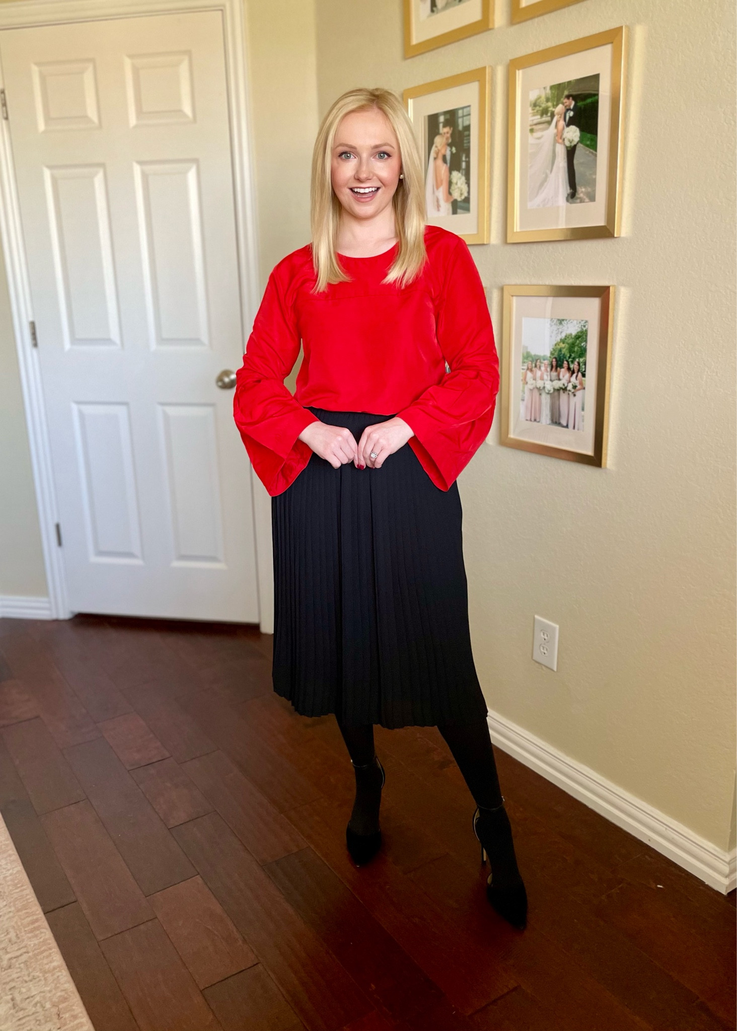 Wearing an XS in the top and 0 in skirt, linked similar options | holiday outfit, Christmas outfit, red top, red blouse, pleated skirt 

#LTKfindsunder50 #LTKHoliday #LTKSeasonal
