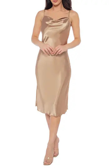 bebe Satin Cowl Neck Midi Dress in Cappuccino at Nordstrom Rack, Size Large | Nordstrom Rack