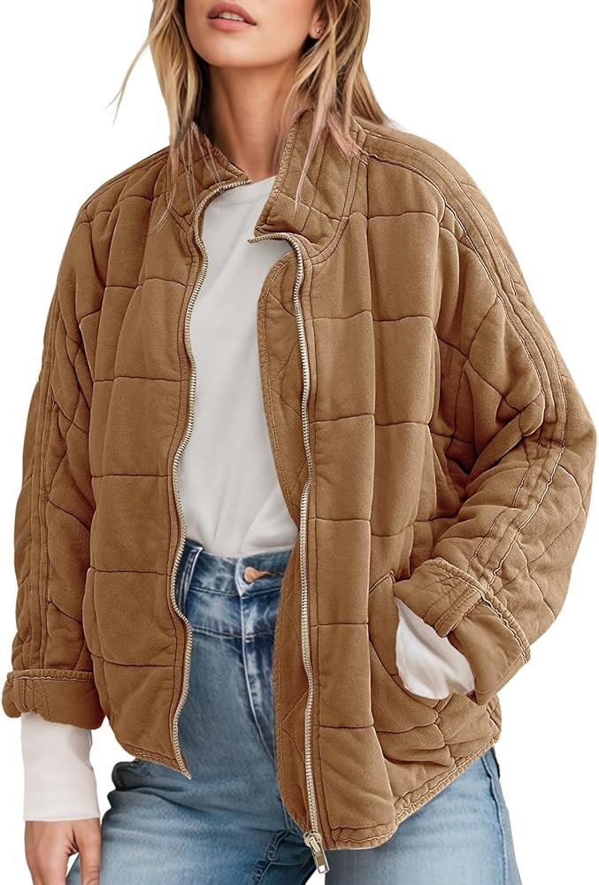 SAUKOLE Womens Winter Dolman Long Sleeve Full-Zip Quilted Jacket Coat Warm Outerwear | Amazon (US)