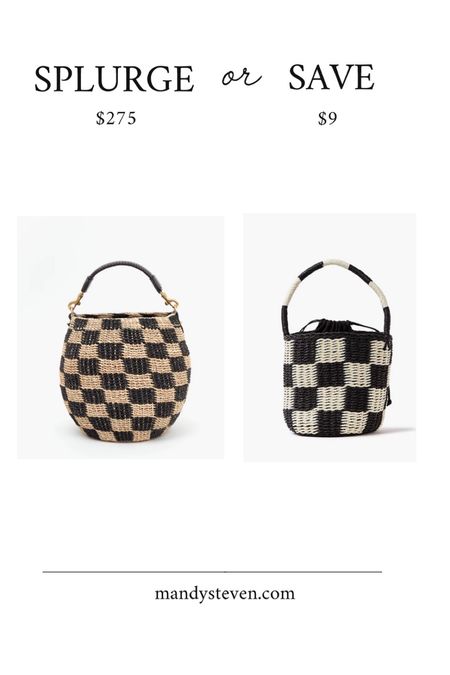 Splurge vs save Black and white checkered raffia straw bucket bag spring bag summer bag #splurgesave 

#LTKstyletip #LTKitbag #LTKsalealert