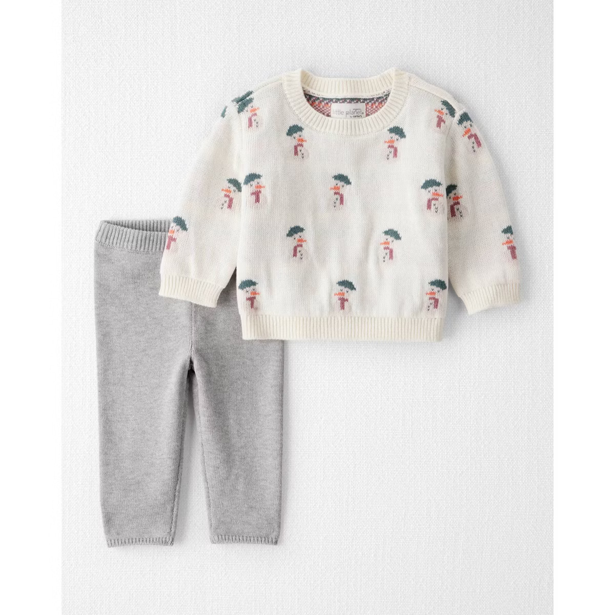 Little Planet By Carter's Organic Baby 2pc Snowman Sweater Set - Cream/Heather Gray | Target