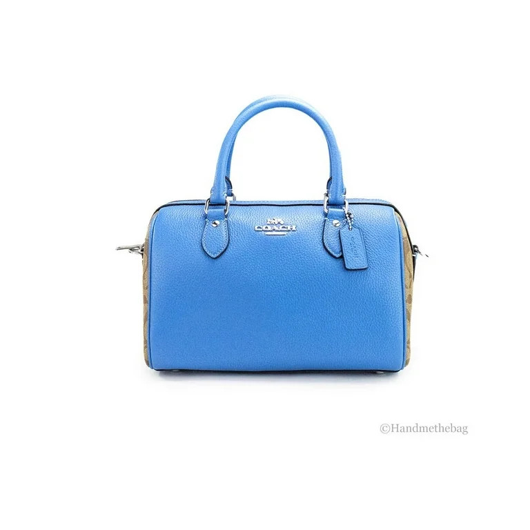 Coach (CJ592) Rowan Mixed Racer Blue Canvas Leather Colorblock Satchel Bag Purse - Walmart.com | Walmart (US)