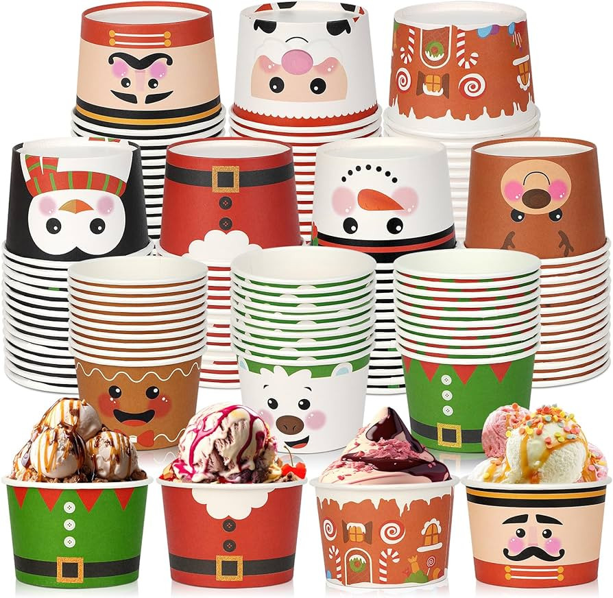 100Pcs 9 oz Christmas Paper Bowls Christmas Treat Snack Cups Xmas Element Disposable Cups Snowman... | Amazon (US)