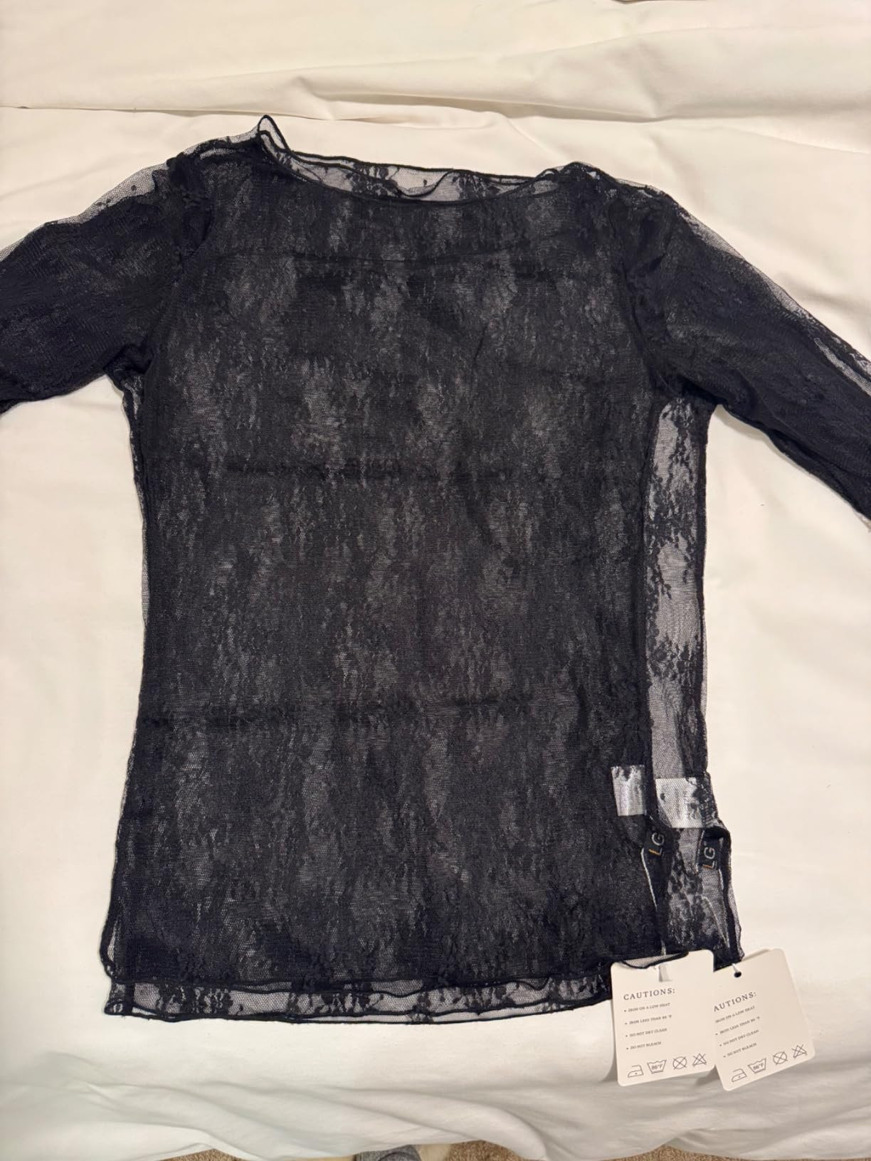 KTILG Womens Lace Long Sleeve Boat Neck Tops Sheer Blouse Sexy See Through Shirt Mesh Top S-XXL | Amazon (US)