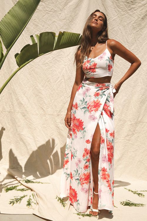 Bloom With a View White Floral Print Two-Piece Maxi Dress | Lulus (US)