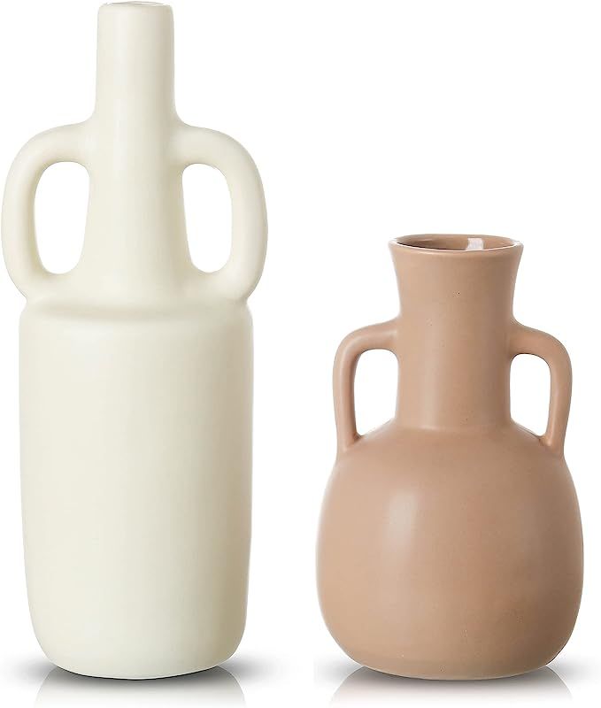 TERESA'S COLLECTIONS Modern Farmhouse Ceramic Vase with Handle for Home Decor, Set of 2 Scandi De... | Amazon (US)