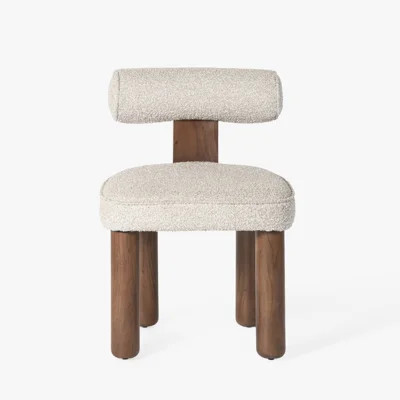 Maeve Boucle Dining Chair Ivory Upholstered Seat Solid Acacia Wood Legs Natural Finish for Dining Room | Wayfair North America