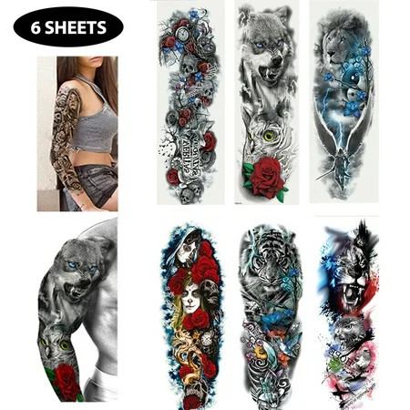 AUCHEN Tattoo Full Arm Temporary Tattoo Transfer Stickers,6 Sheets Large Size Tattoo Body Stickers f | Walmart (US)