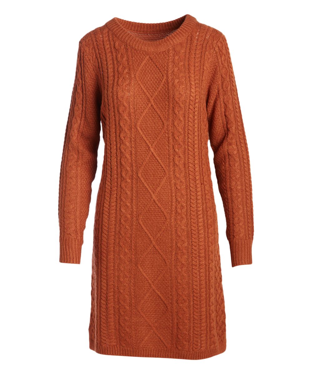 Arpeggio Knitwear Women's Sweater Dresses Rust - Rust Cable-Knit Crewneck Tunic | Zulily