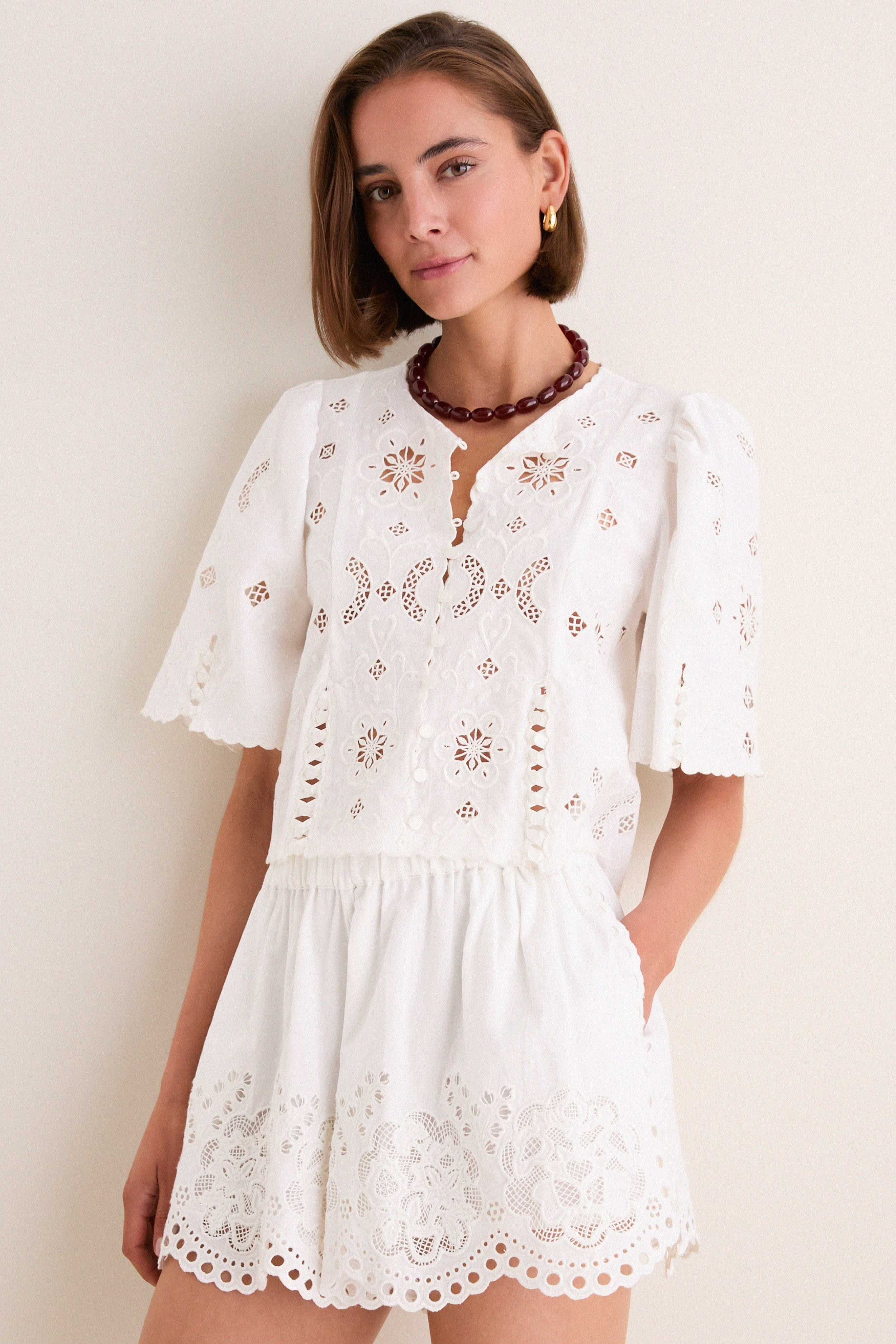 White Gardener Embroidery Short Sleeve Top | Tuckernuck (US)