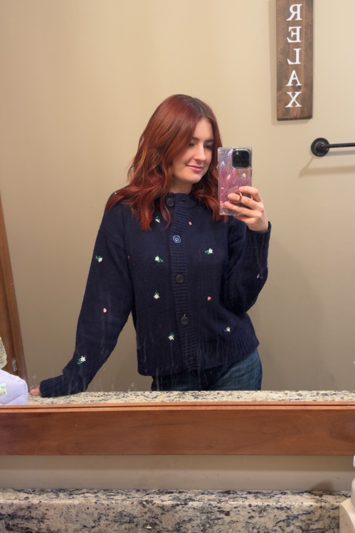 The cutest embroidered cardigan ❤️ 

I am 5’1” 105 lbs 34dd wearing an XS
