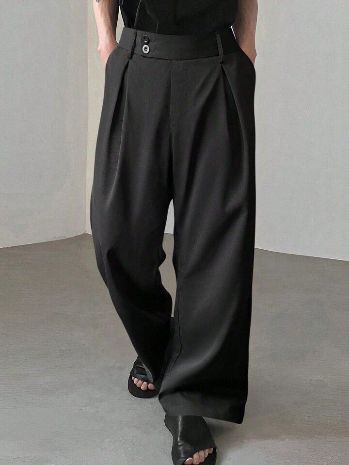 Manfinity Hypemode Loose Fit Men's Solid Color Pleated Wide Leg Trousers | SHEIN