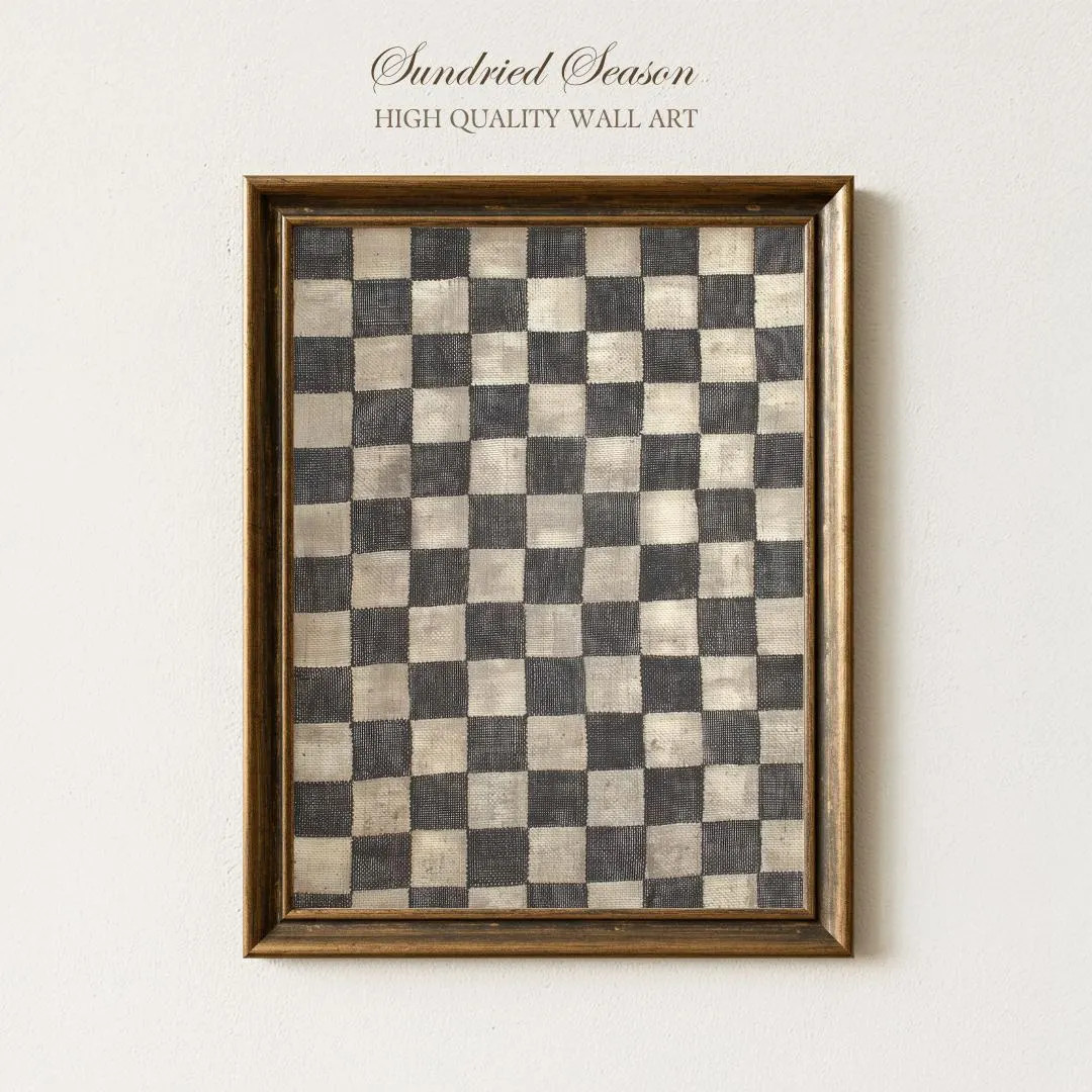 Neutral Checkerboard Abstract Art Print, Distressed Black and Beige Minimal Pattern Poster, Rusti... | Etsy (US)