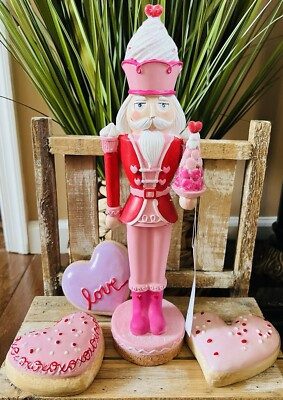 Cupcakes and Cashmere Valentine Cupcake Nutcracker Pink 13.5" & 3 Ceramic Donuts | eBay US
