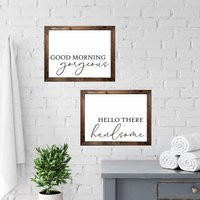Good Morning Gorgeous Hello There Handsome Canvas Wall Art Set Of Two Signs // Personalized Anniversary Gift For Husband | Etsy (US)