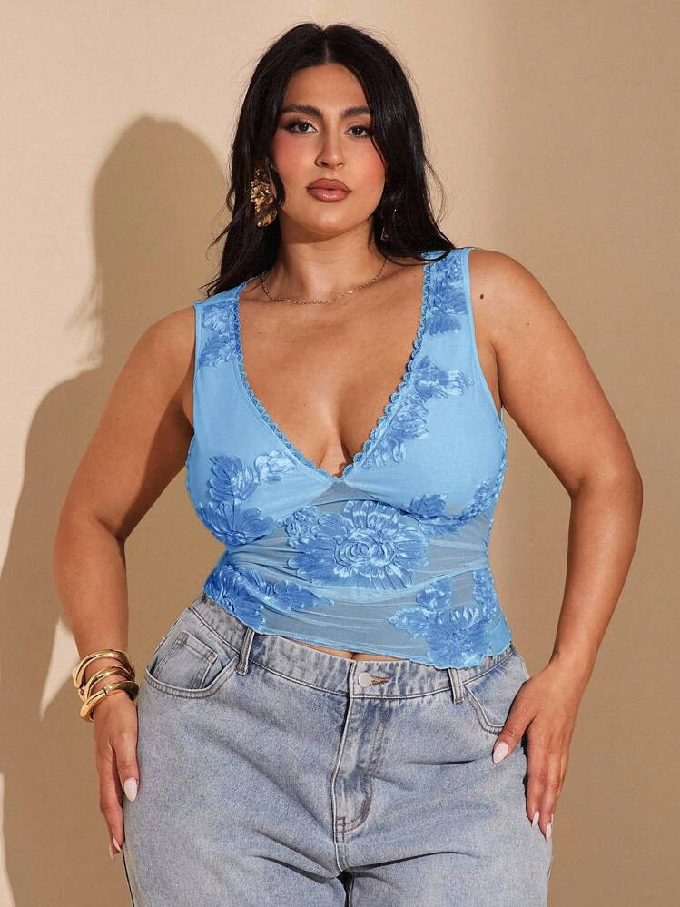 SHEIN BAE Plus Size Women's Elegant Sexy Lace Trim V-Neck Sleeveless Cami Top, Suitable For Vacat... | SHEIN