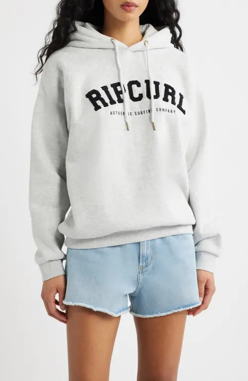 Rip Curl Varsity Logo Graphic Hoodie in Grey Marle/Black at Nordstrom, Size Xx-Large | Nordstrom