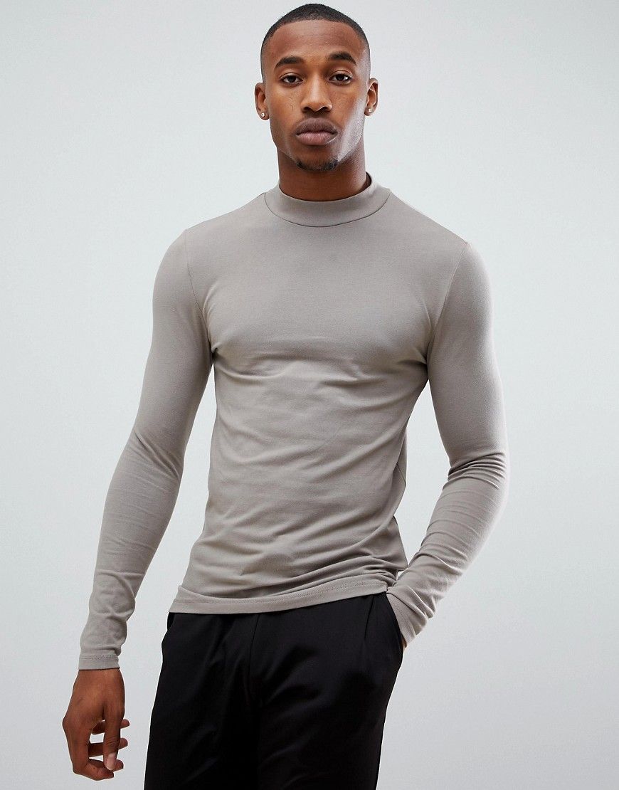 ASOS DESIGN muscle fit long sleeve t-shirt with turtleneck in beige - Beige | ASOS US