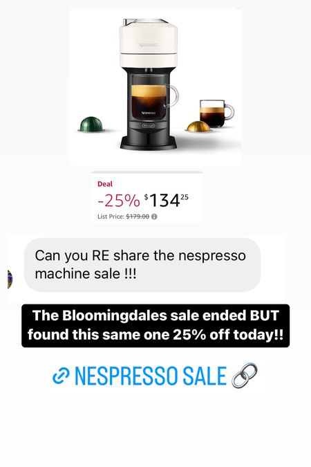 Nespresso machine is on sale today!! 

Home coffee maker
Coffee machine
Home appliance
Amazon home find 

#LTKsalealert #LTKhome