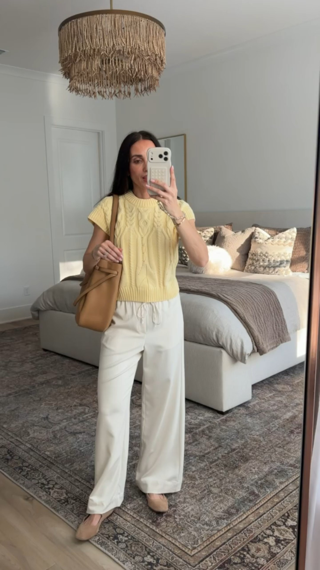 Butter yellow top with flowy pants, chic casual outfit, target fashion, mary jane flats, tory burch romy bag, annabrstyle

#LTKOver40 #LTKootd