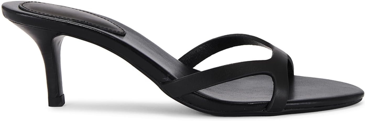 QIV Kitten Heels for Women Single Strap Low Heel Open Toe Mule Shoes Non Slip Sandals | Amazon (US)