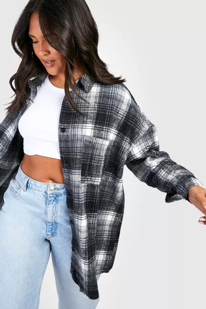 Yellow Plus Oversized Boyfriend Flannel Shirt | Boohoo.com (US & CA)