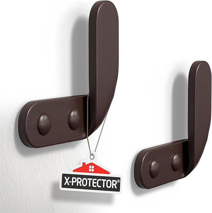 X-Protector Coat Hooks - 2 pcs Set, Brown - Mango Wood Wall Hooks for All Purposes - Unique Coat ... | Amazon (US)
