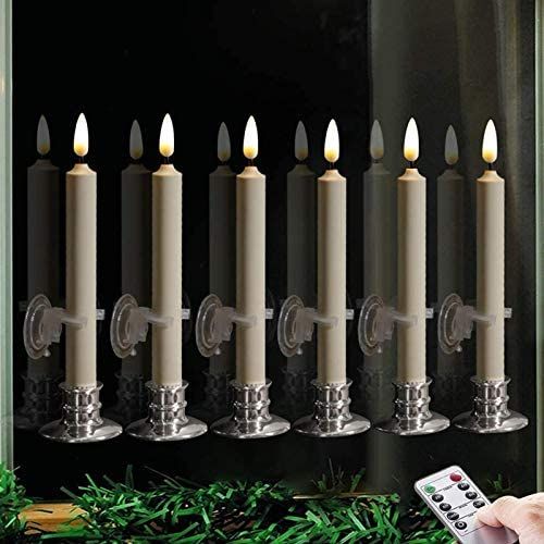 6PACK Flameless Battery Powered 8'' Ivory Taper Windows Candles with Remote and Timer & Candlesti... | Amazon (US)