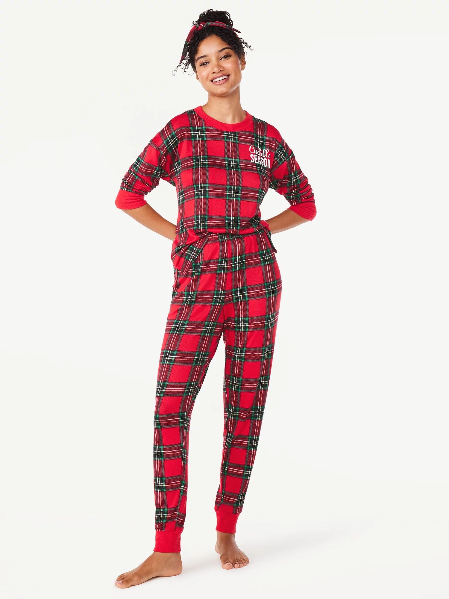 Joyspun Women's Long Sleeve Tee and Joggers Sleep Set with Headband, 3-Piece Pajama Set, Sizes S-... | Walmart (US)