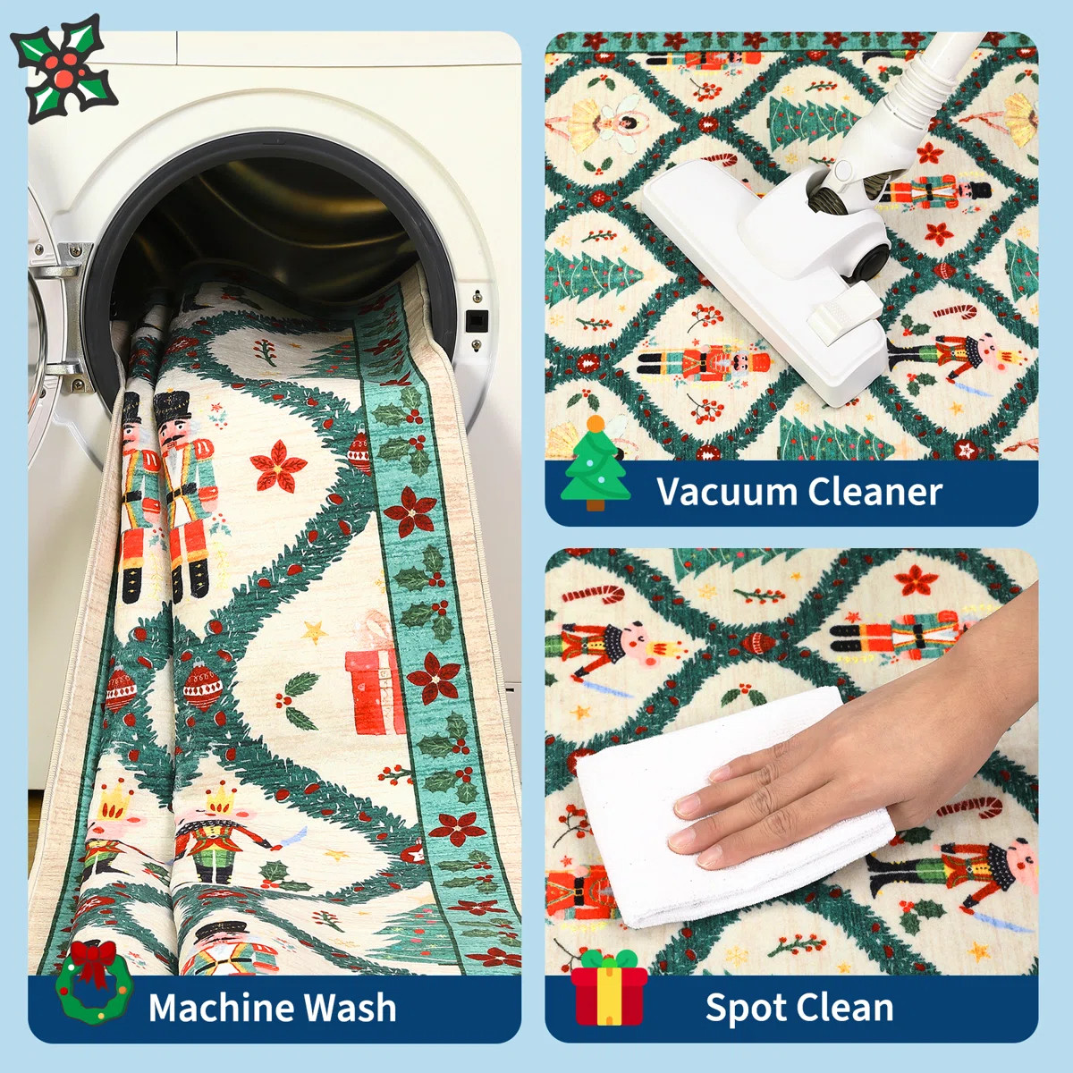 Fleur De Lis Living Washable Rugs for Living Room Christmas Nutcracker Print Accent Rug with Non ... | Wayfair North America