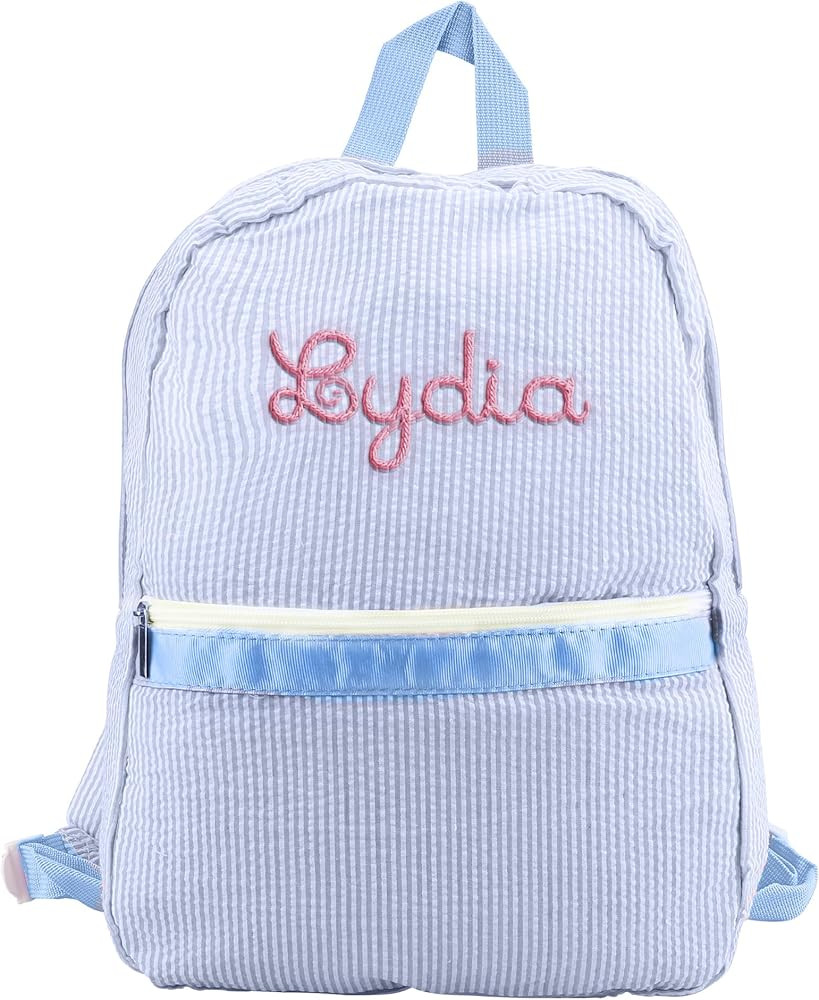 Personalized Backpack Embroidered Name Seersucker Preppy Backpack Aesthetic Backpack Cream Backpa... | Amazon (US)