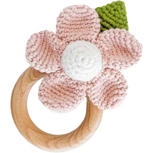 Cotton Crochet Baby Teether Rattle, Flower Blush Pink | Maisonette