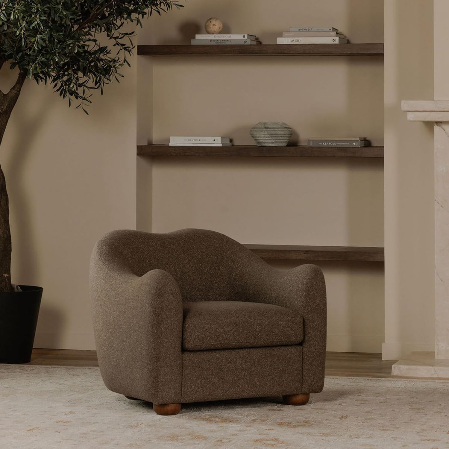 Soraya Accent Chair, Vintage-Inspired Sloped Arm Design, Removable Seat Cushion, Warm Brown Rubbe... | Amazon (US)