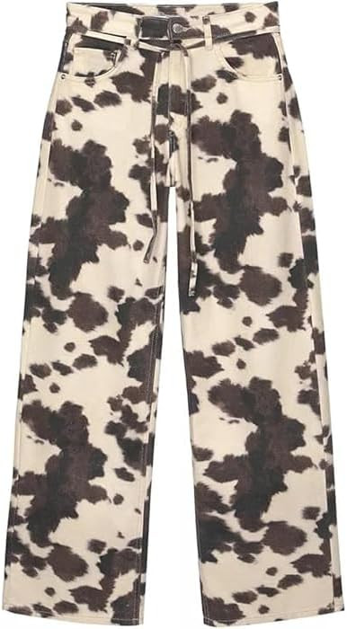 Cow Print Pants Women Men Loose Wide Leg Jeans Loose Fit High Waisted Straight Leg Vintage Baggy ... | Amazon (US)