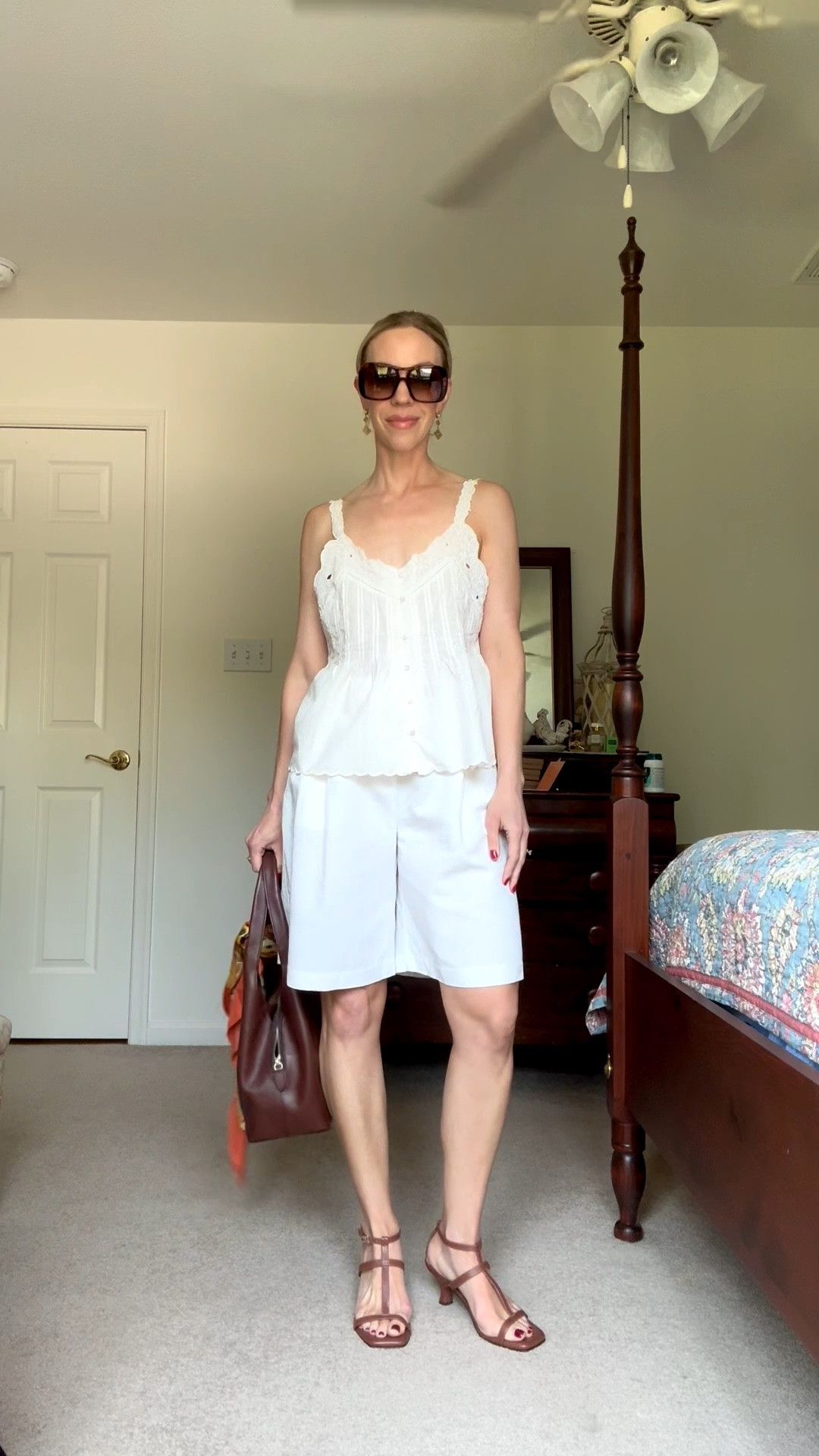 Casual summer outfit over 40, eyelet tank, bermuda shorts (under $30!), silk scarf tied on handbag

#LTKOver40 #LTKSeasonal #LTKSaleAlert