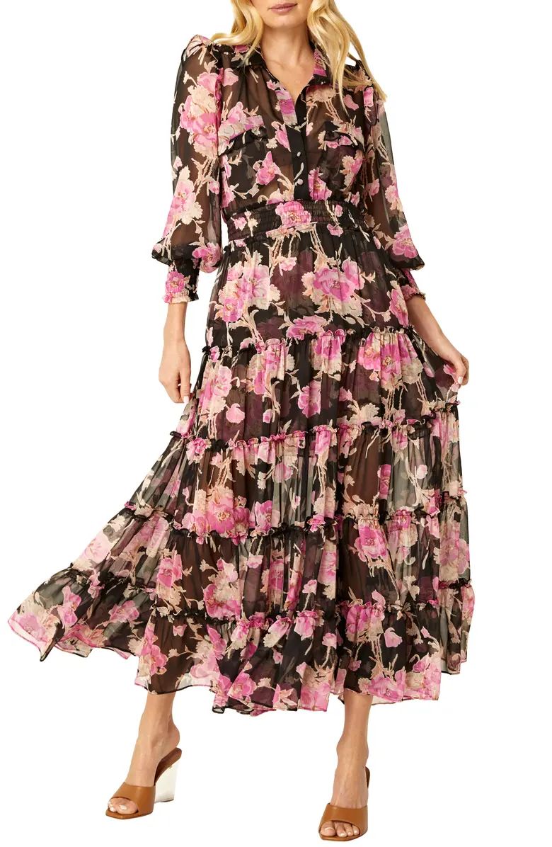MISA Los Angeles Aydeniz Sheer Tiered Floral Print Dress | Nordstrom | Nordstrom