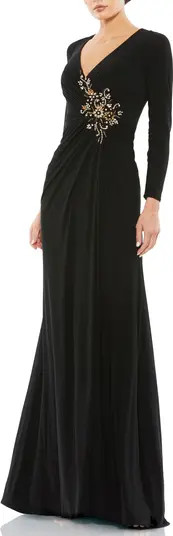 Embellished Long Sleeve Jersey Gown | Nordstrom