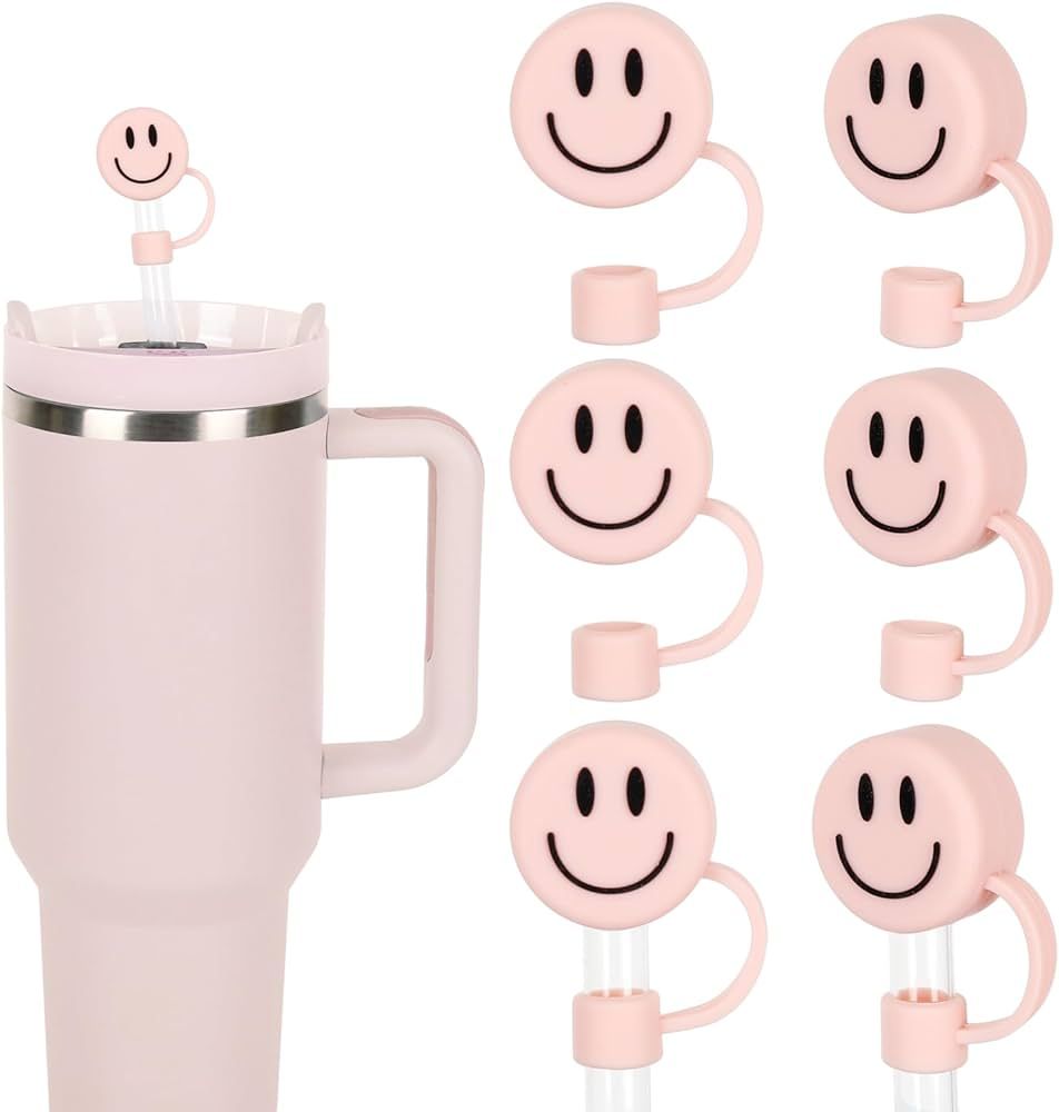 Whaline 6Pcs Smile Face Straw Covers Light Pink Double Sided Pattern Straw Tip Covers 0.4 Inch Si... | Amazon (US)