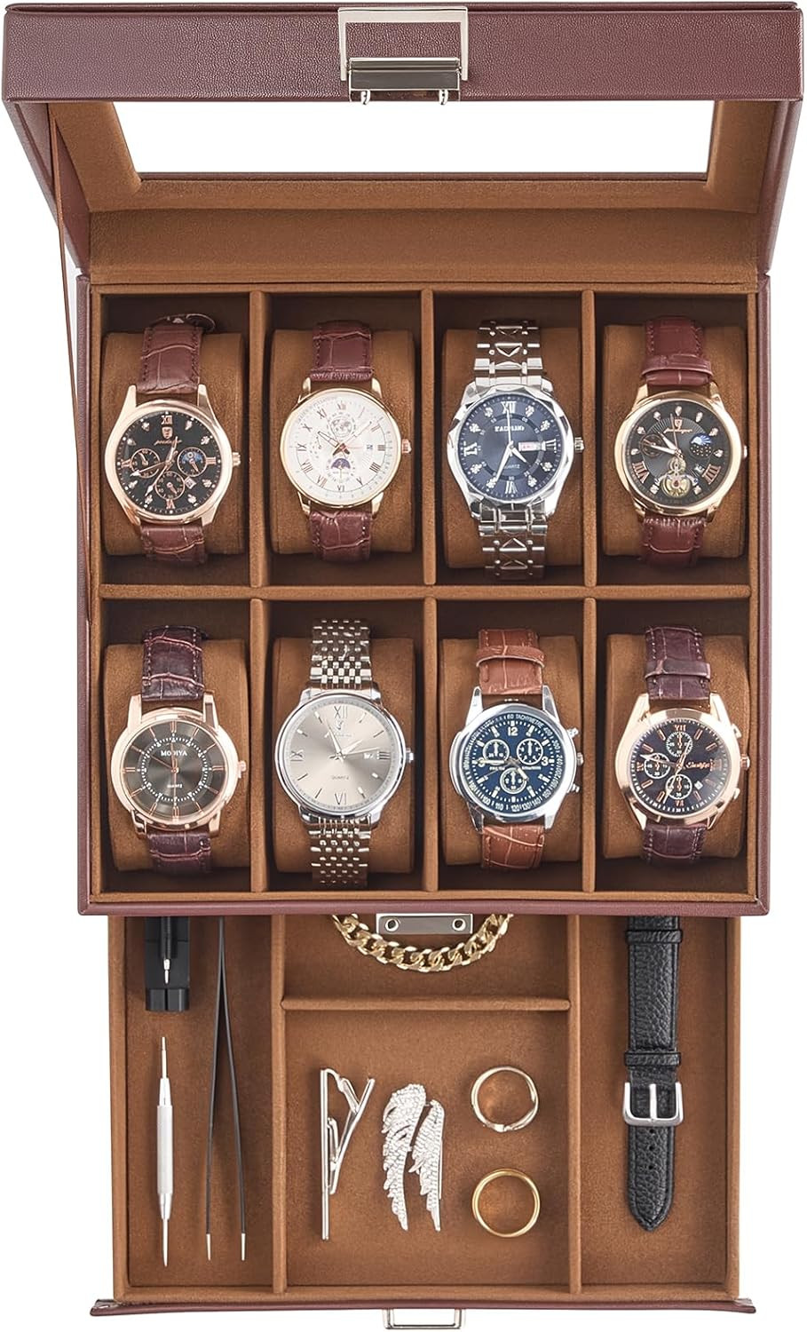 ProCase Watch Case, 8 Slot Mens Watch Box Holder Organizer with Glass Lid, 2-Layer Watches Displa... | Amazon (US)