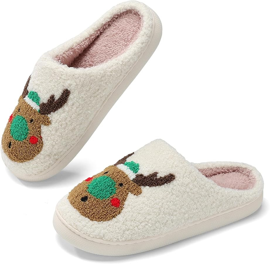 DRSLPAR Fuzzy House Slippers for Women Smiley Face - Christmas Cozy Memory Foam Woman Slipper Ind... | Amazon (US)