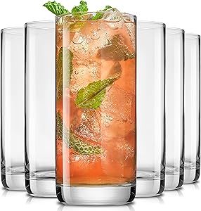 JoyJolt Faye 13oz Highball Glasses, 6pc Tall Glass Sets. Lead-Free Crystal Glass Drinking Glasses... | Amazon (US)