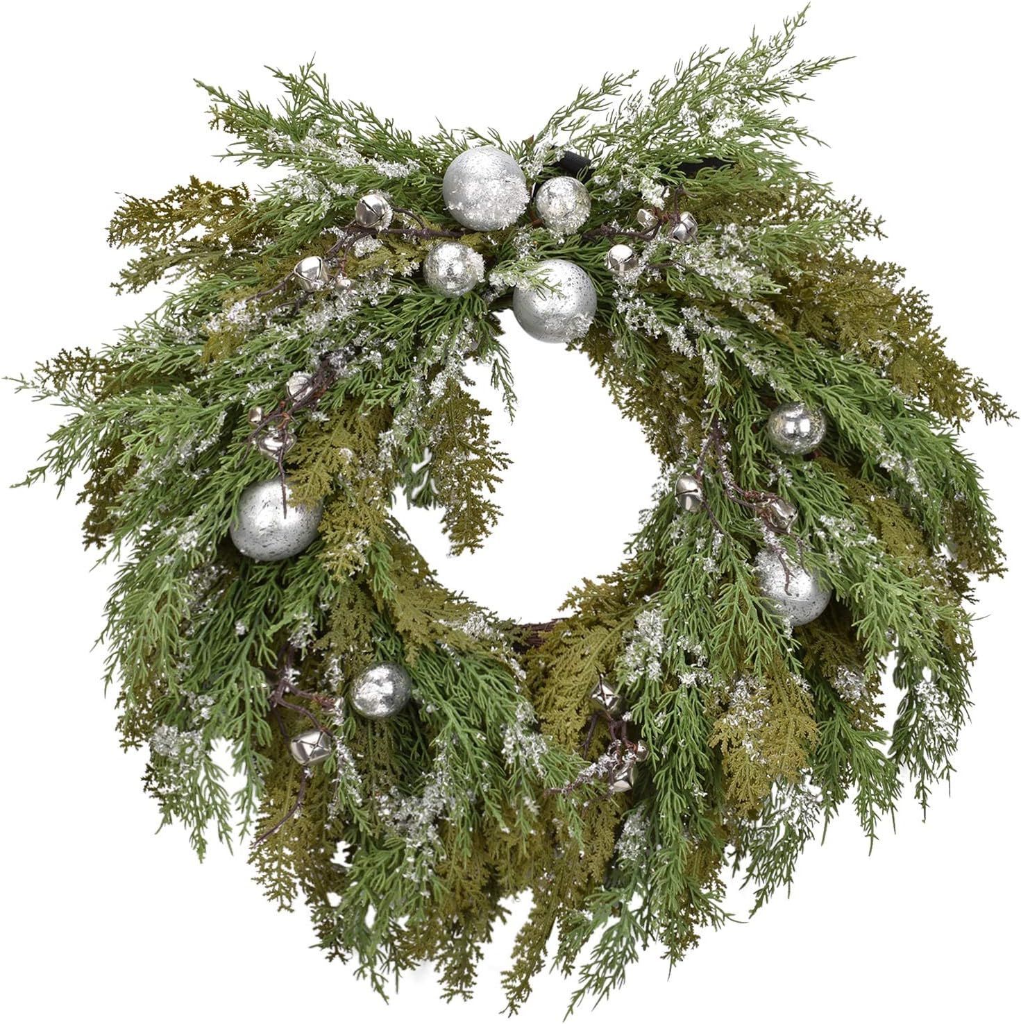 Cloris Art Christmas Wreaths for Front Door - Artificial 22 Inch Pine Glitter Wreath for Farmhous... | Amazon (US)