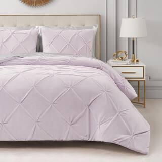 Kiss Pleat Micro Mink 3-Piece Lavender Purple Polyester Full/Queen Comforter Set | The Home Depot
